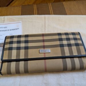 Burberry Beige and Black Plaid Wallet